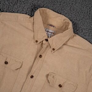 Carhartt Shirt Mens XL Beige Button Down Short Sleeve Relaxed Fit Utility Work‎